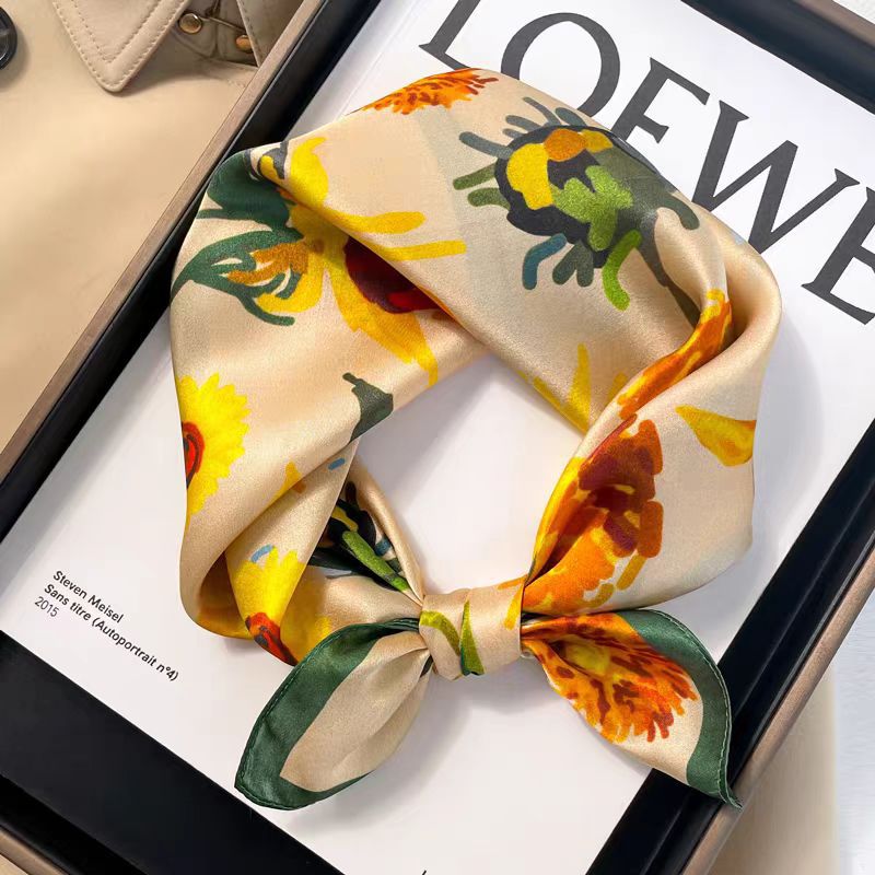 Silk Crepe Satin 53 Small Square Towel High-end Women