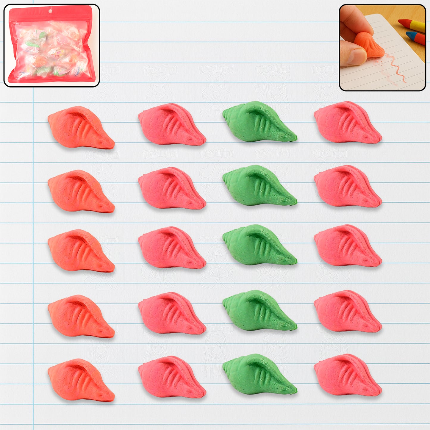 Shankh Shape Eraser Rubber (20 Pc Mix Colour Design)