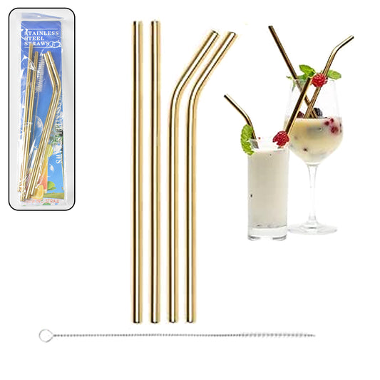 Reusable Stainless Steel Straw With Cleaning Brush (5 Pcs Set)