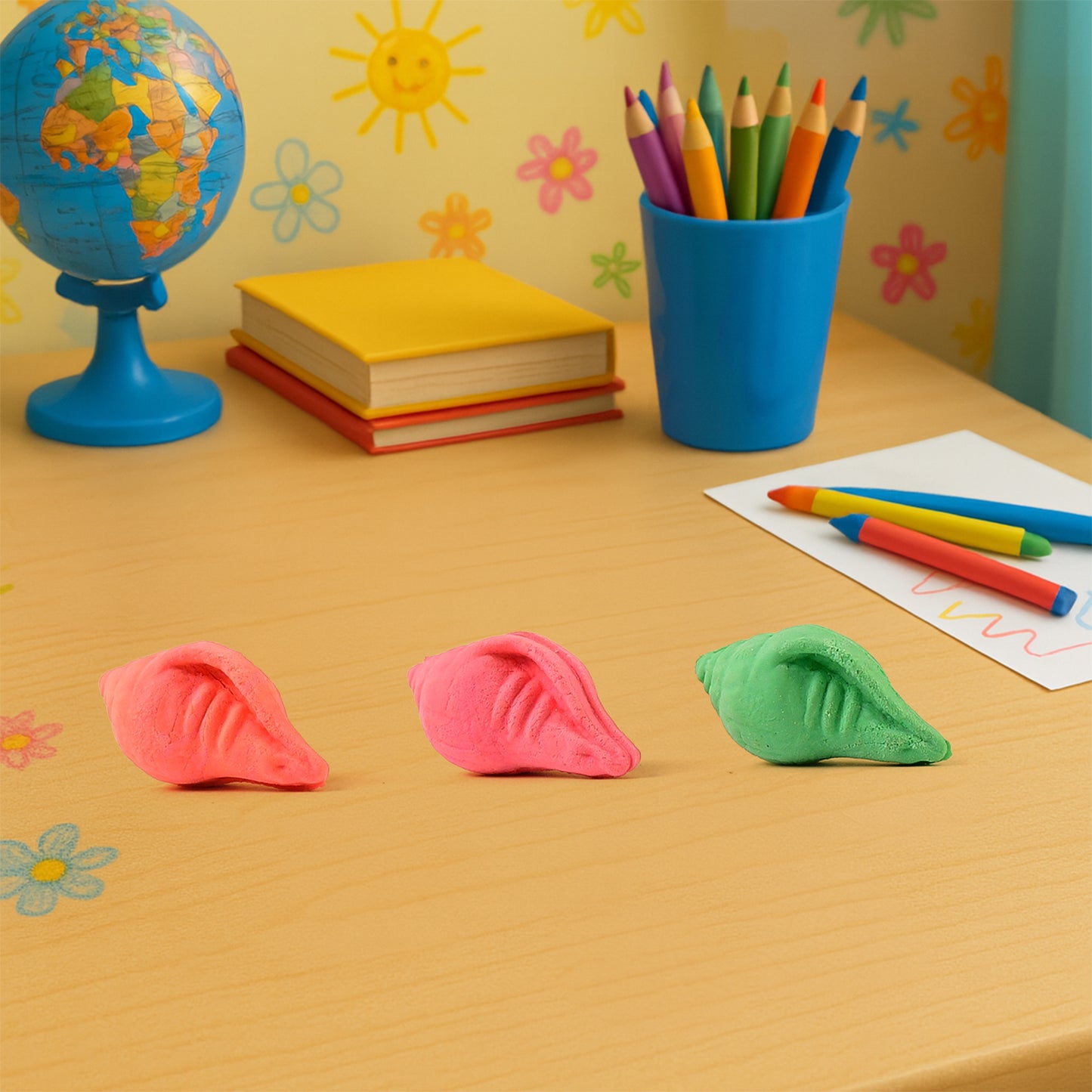 Shankh Shape Eraser Rubber (20 Pc  Mix Colour  Design)