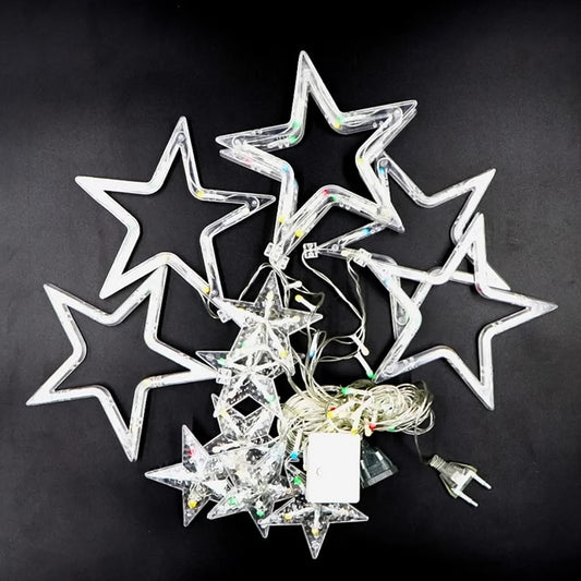 3386 12 Stars Led Curtain String Lights With 8 Flashing Modes For Home Decoration Diwali  Wedding Led Christmas Light Indoor And Outdoor Light Festival Decoration (Multicolor)