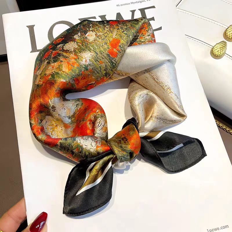 Silk Crepe Satin 53 Small Square Towel High-end Women