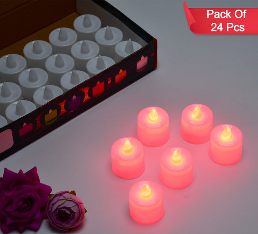 6633 Red Flameless Led Tealights Smokeless Plastic Decorative Candles - Led Tea Light Candle For Home Decoration (Pack Of 24)